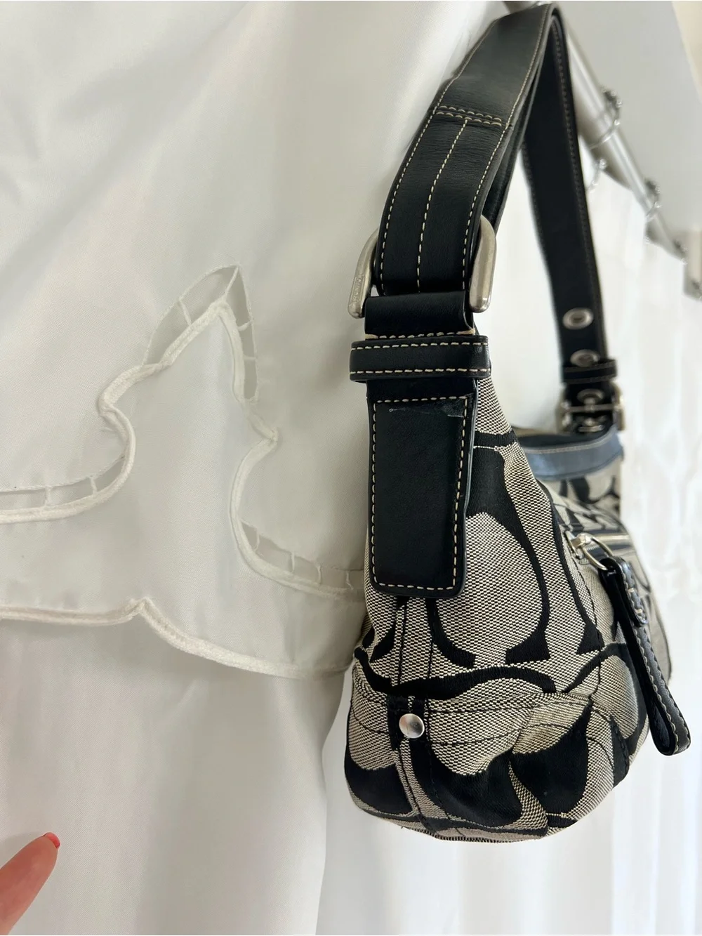 Vintage Y2K Coach F13080 Signature C Jacquard Black Shoulder Bag